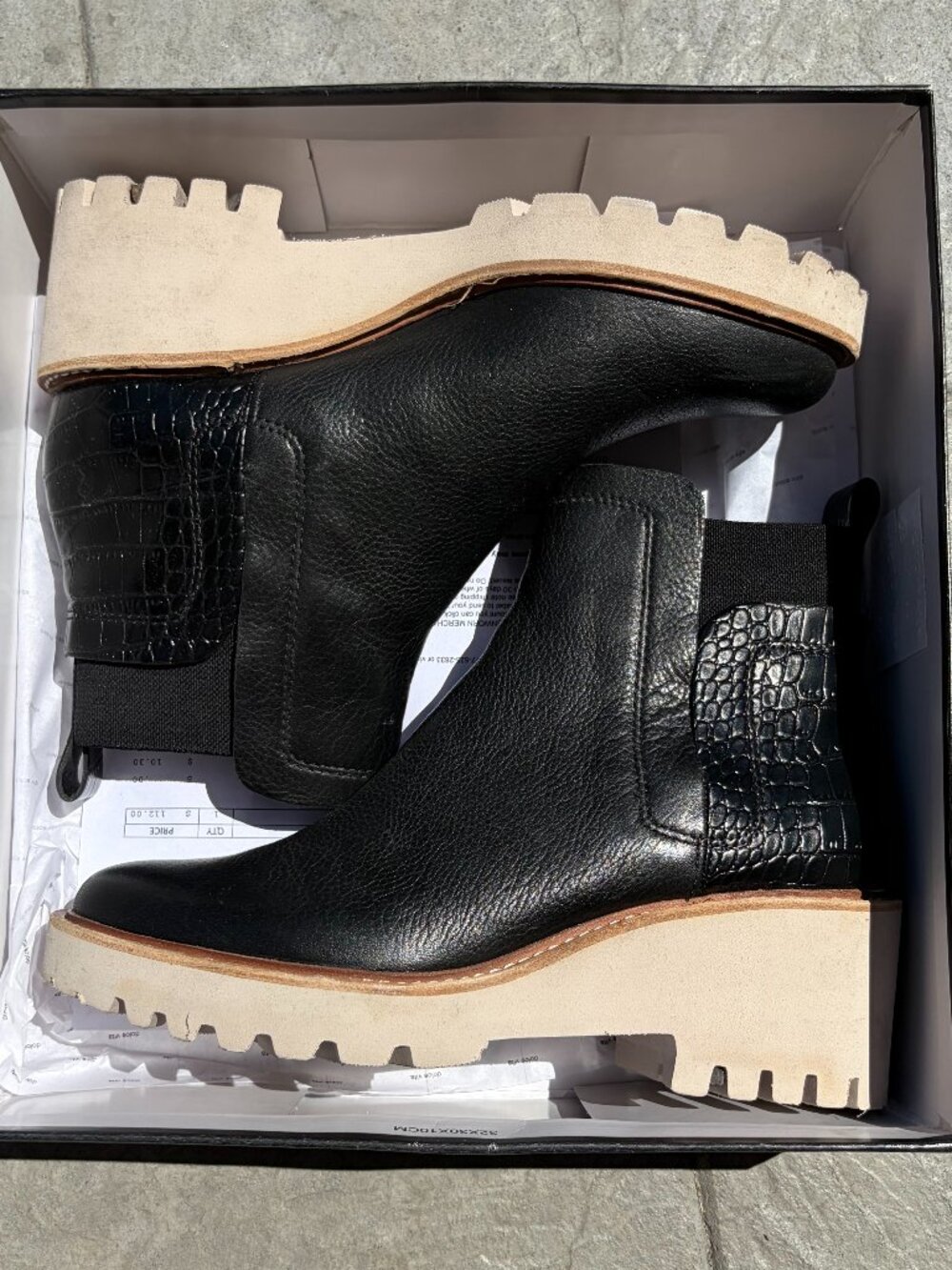 Dolce Vita Huey Black Multi Leather Croc Embossed Chelsea Boots Size 8.5